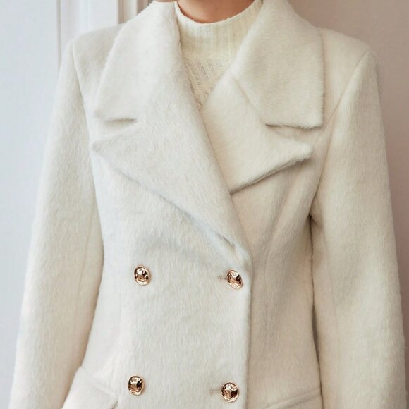 Apricot Elegant Women's Lapel Collar Pea Overcoat - Picture 7 of 8